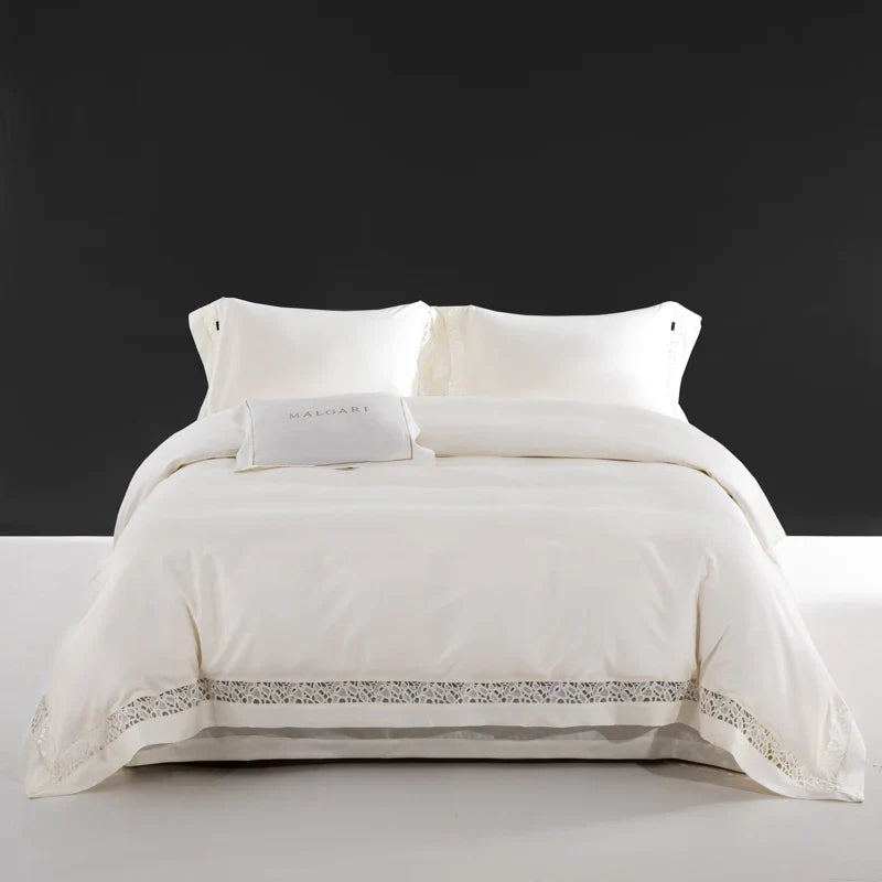 Afralia™ Silky Lace Broad Side Duvet Set with Fitted Sheet & Pillowcases