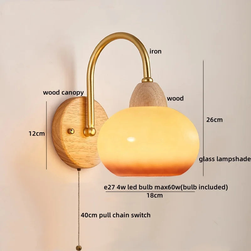 Afralia™ Cotton LED Wall Lamps with Pull Chain Switch for Restaurant Living Room Bedroom