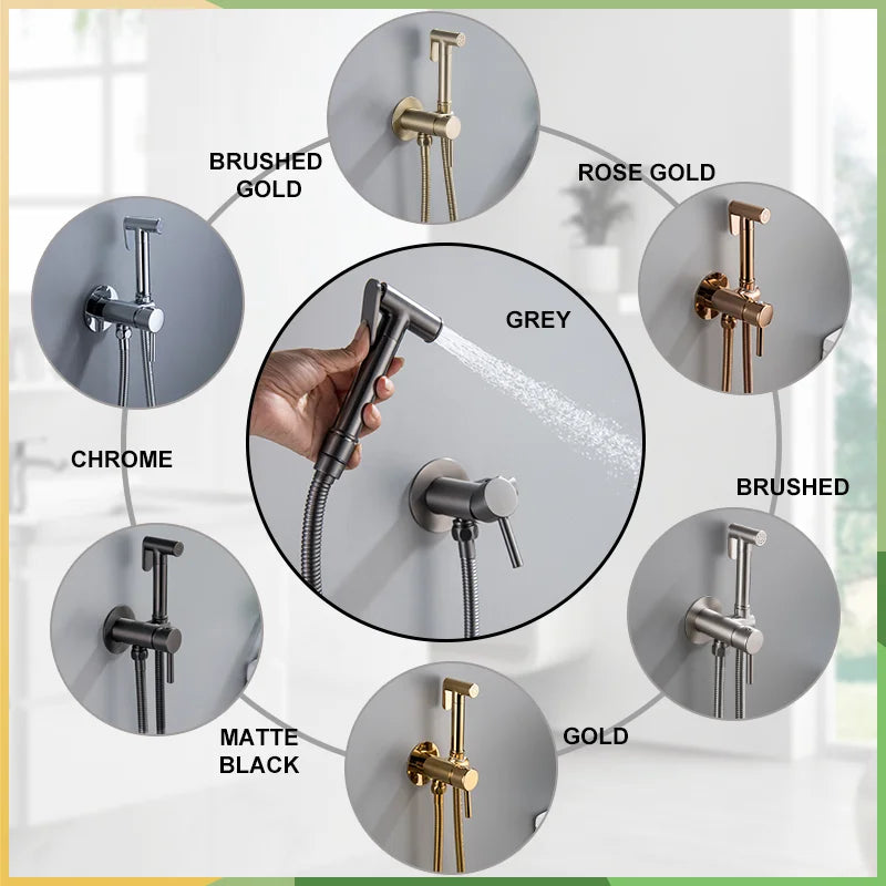 Afralia™ Brass Bidet Spray: Gold/Black, Hot/Cold Mixer Valve, Bathroom Shattaf Sprayer