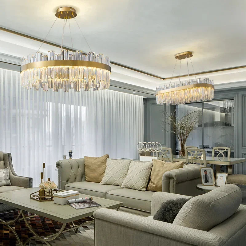 Afralia™ Elegant Crystal Chandelier Pendant Light for Living Room Dining Kitchen Decoration