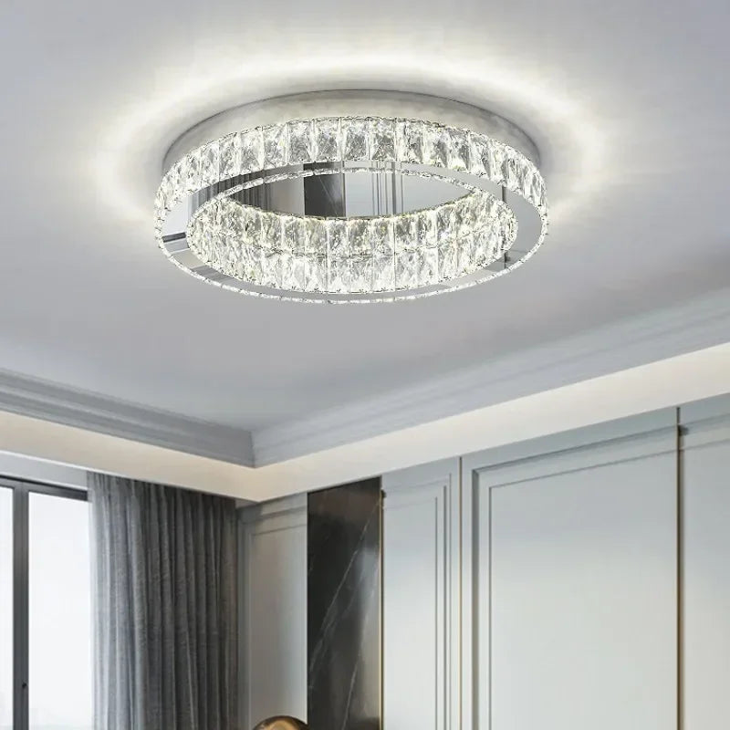 Afralia™ Crystal LED Ceiling Light Chrome Steel Chandelier - Dimmable Round Lamp