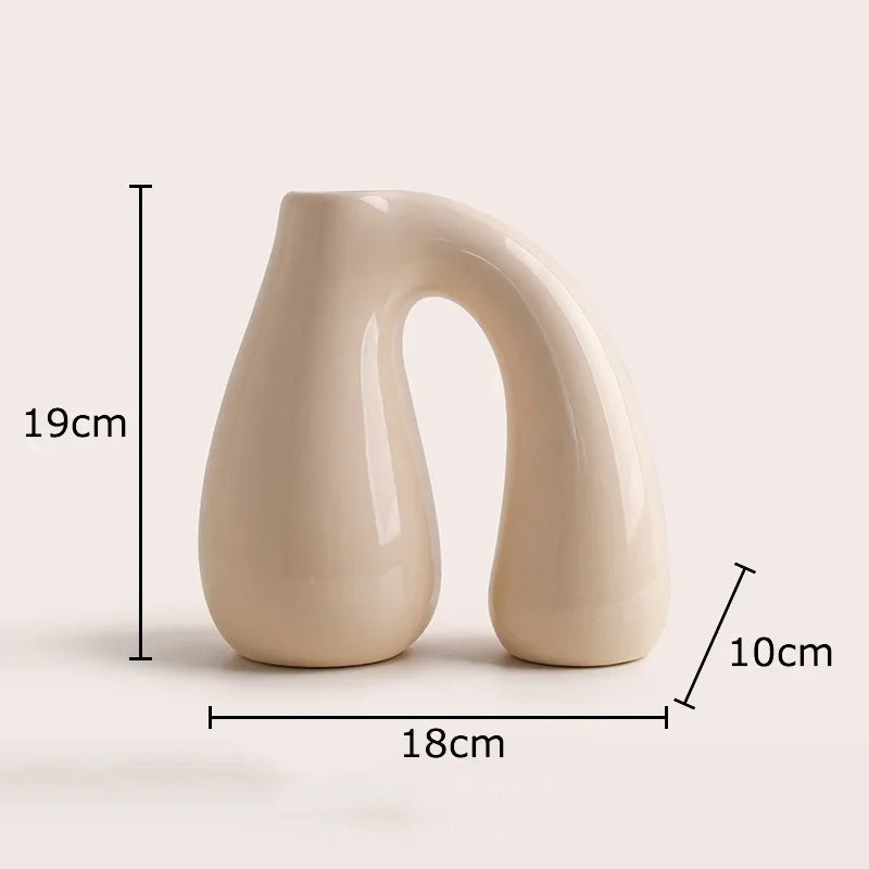Afralia™ N-shape Ceramic Vase for Table Decoration and Hydroponics | Room Aesthetic Flower Vase