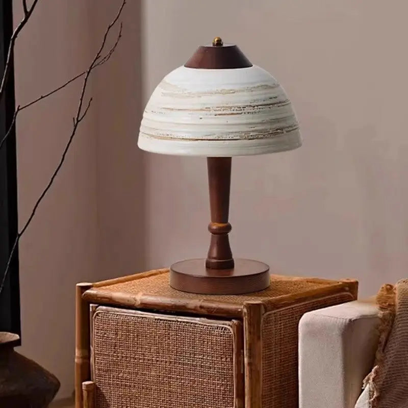 Afralia™ Retro Solid Wood Personality Ceramic Desk Lamp Medieval Antique Bed Headlamp