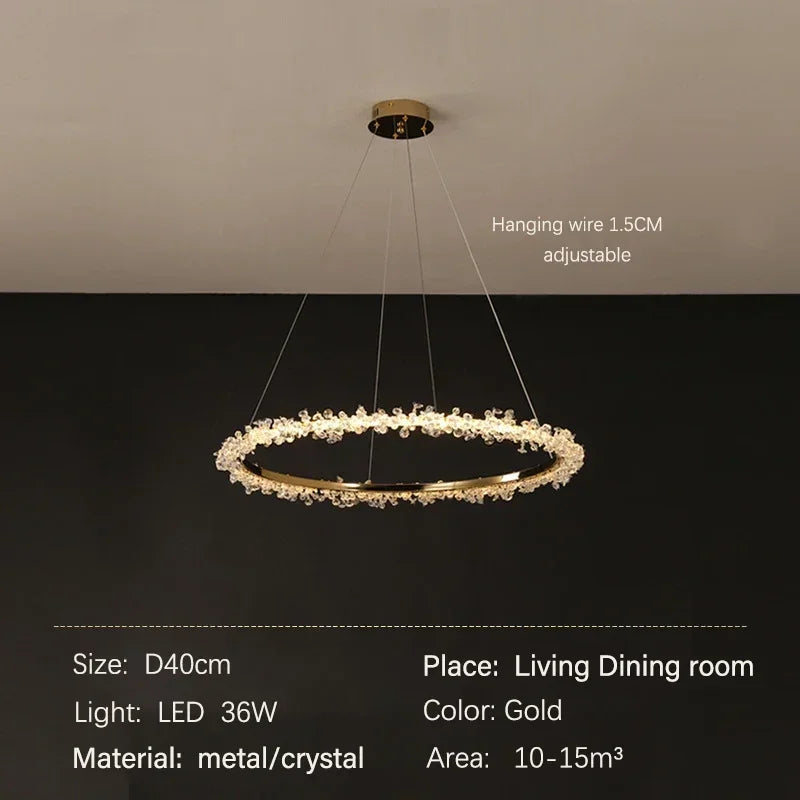 Afralia™ Nordic Gold Round Crystal LED Chandelier for Modern Luxury Living Room