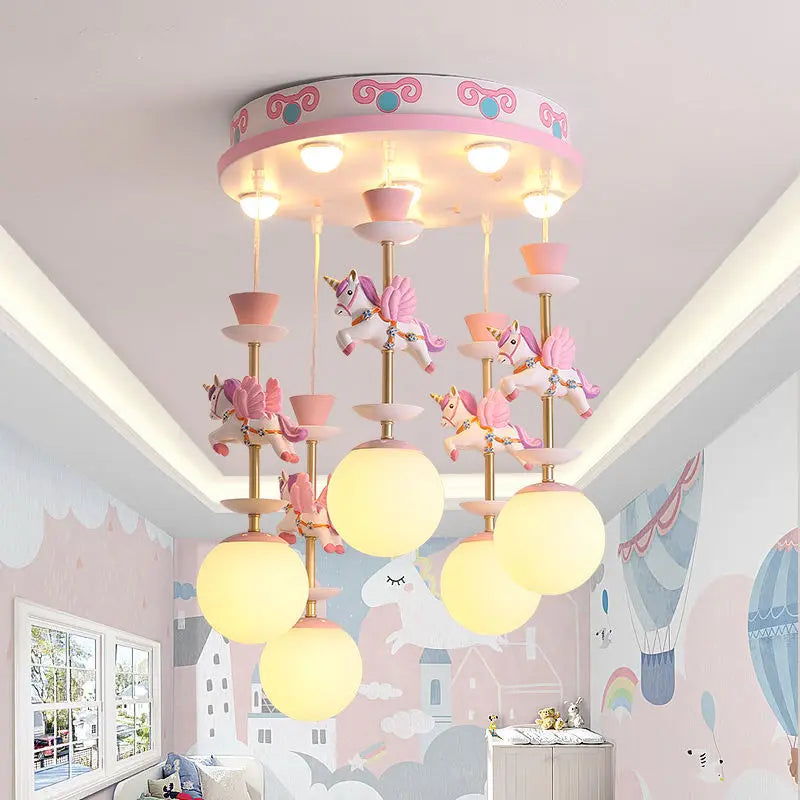 Afralia™ Children's Carousel LED Chandeliers: Nordic Princess Decor Pendant Lights for Living Room