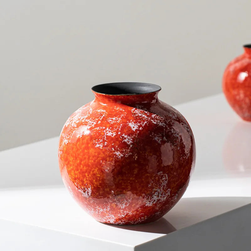 Afralia™ Red Porcelain Vase: The Kiln Turns Red Glaze Flower Vase & Terrarium