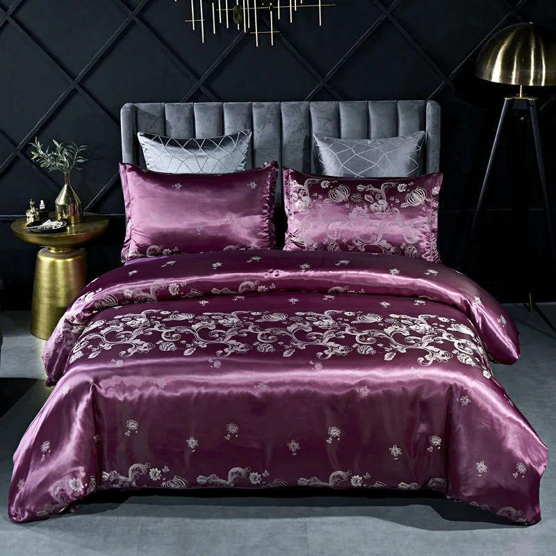 Afralia™ Satin Jacquard Duvet Cover Set King Queen Size Luxury Bedding