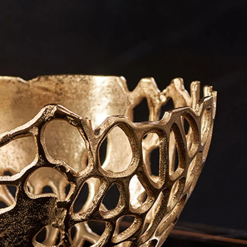 Afralia™ Gold Coralline Fruit Tray: Stylish Home Decor & Desktop Storage