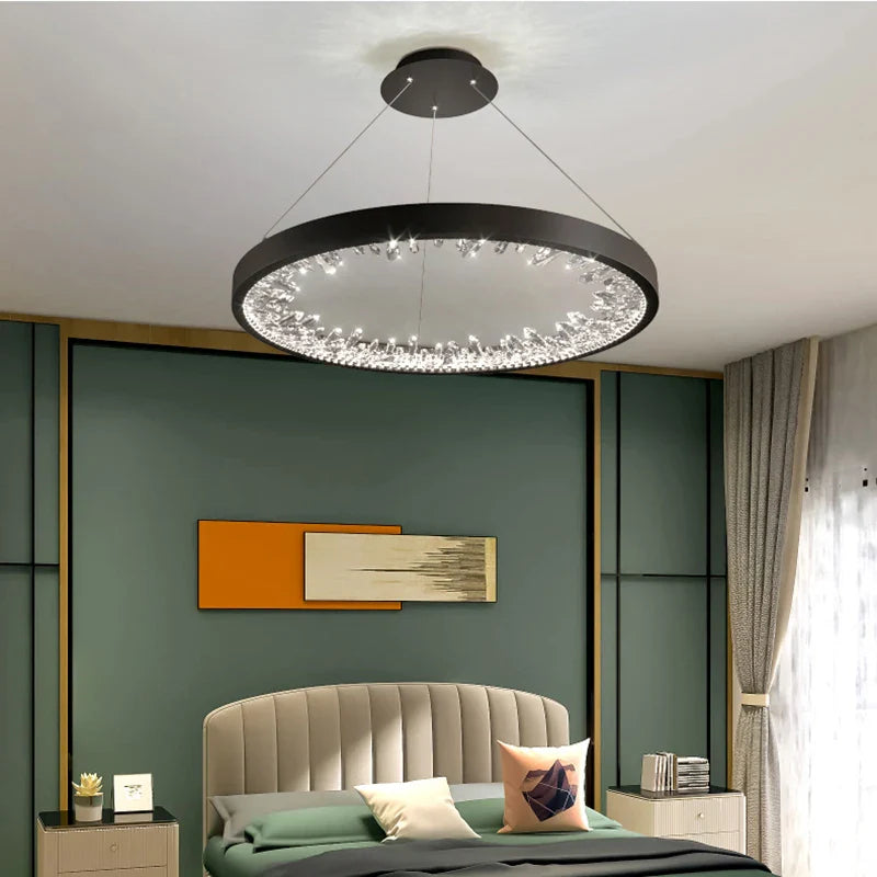 Afralia™ Modern Loft Crystal Chandelier LED Light for Villa Living Room and Bedroom