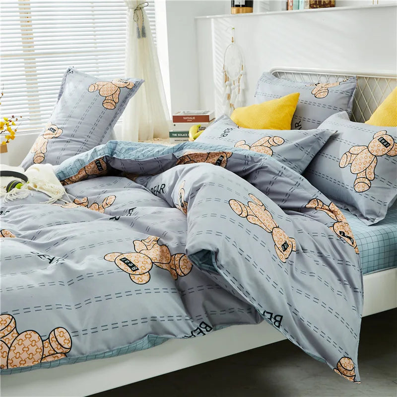 Afralia™ Cartoon Printed Bedding Set: Bed Sheet, Duvet Cover, Pillowcases