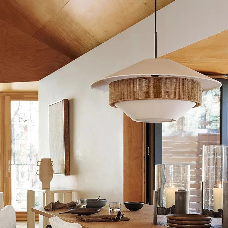 Afralia™ Nordic Hemp Rope Chandelier - Vintage Country Style Pendant Lamp for Dining Room