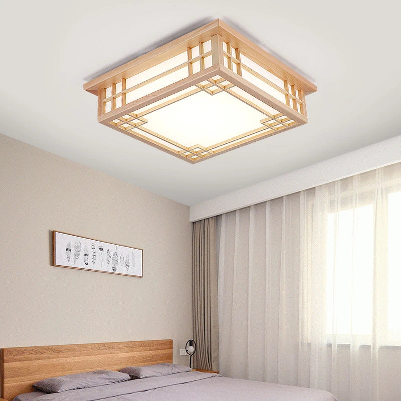 Afralia™ Solid Wood Ceiling Chandelier Light for Home Decor, LED Square Lamp for Living Room