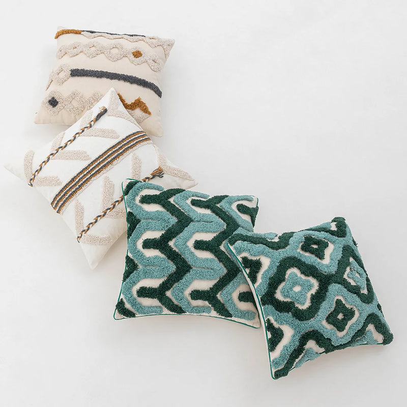 Geometric Embroidered Tufted Pillow Covers by Afralia™