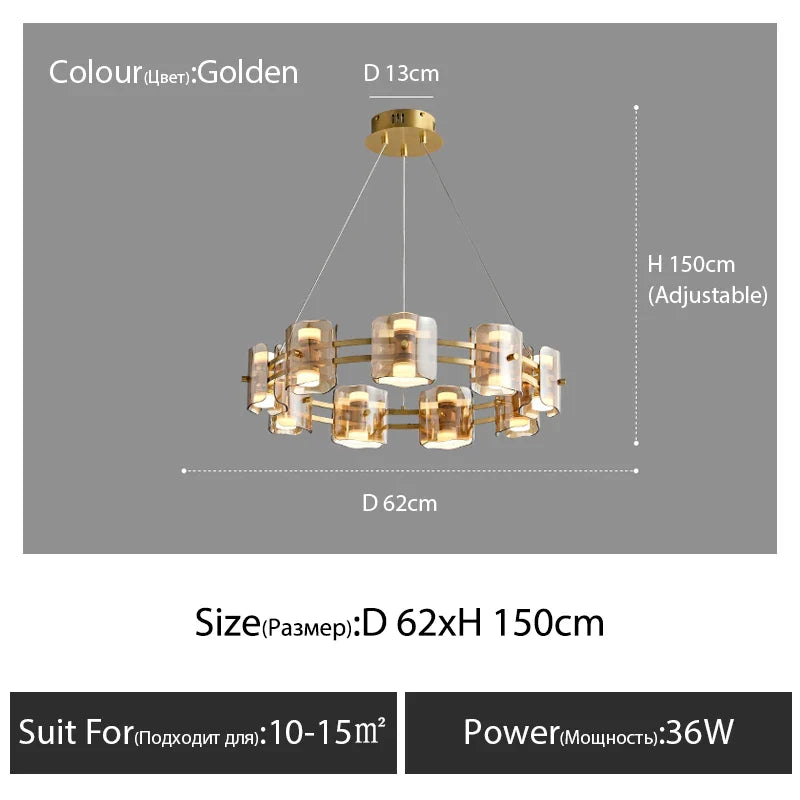 Afralia™ Modern Nordic Glass Round Chandelier with Full Copper Finish