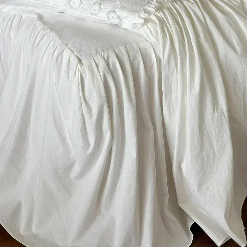 Afralia™ Pleat Cotton Bedding Set White King Queen Twin Double Duvet Cover