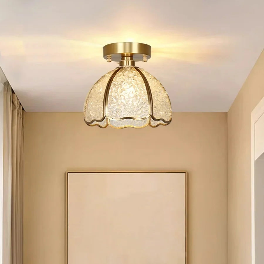 Afralia™ Handcrafted Glass Crystal Copper Ceiling Light Fixture for Dining Bedroom Kitchen