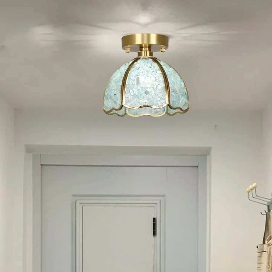 Afralia™ Handcrafted Glass Crystal Copper Ceiling Light Fixture for Dining Bedroom Kitchen