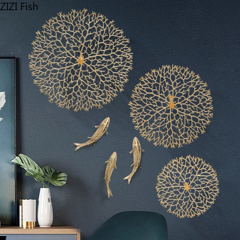 Afralia™ Gold Coral Carp Lotus Leaf Fish Wall Decor Ornaments