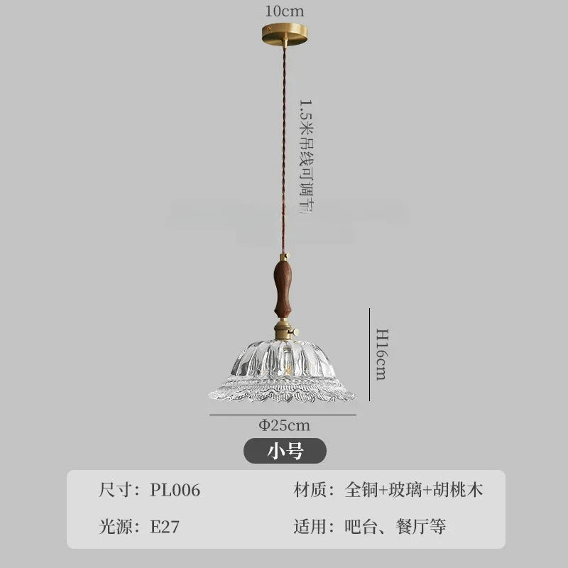 Afralia™ French Ins Walnut Brass Glass Pendant Lights LED E27 for Kitchen Island Restaurant