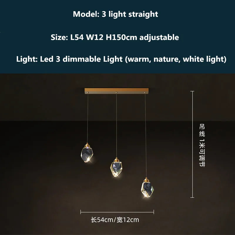 Afralia™ Copper LED 3-Light Dimmable Crystal Chandelier