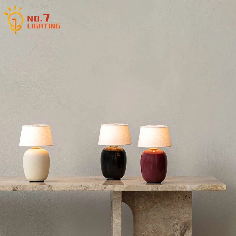 Afralia™ Black/White/Red Ceramics Table Lamp, Touch Switch USB Charging, Atmosphere Desk Light