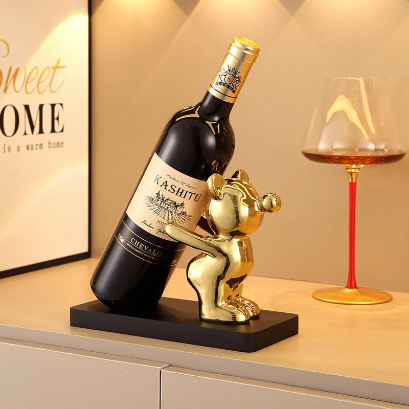 Afralia™ Ceramic Teddy Bear Wine Rack: Luxurious Home Decor for Living Room, Dining Area, or Wine Cabinet