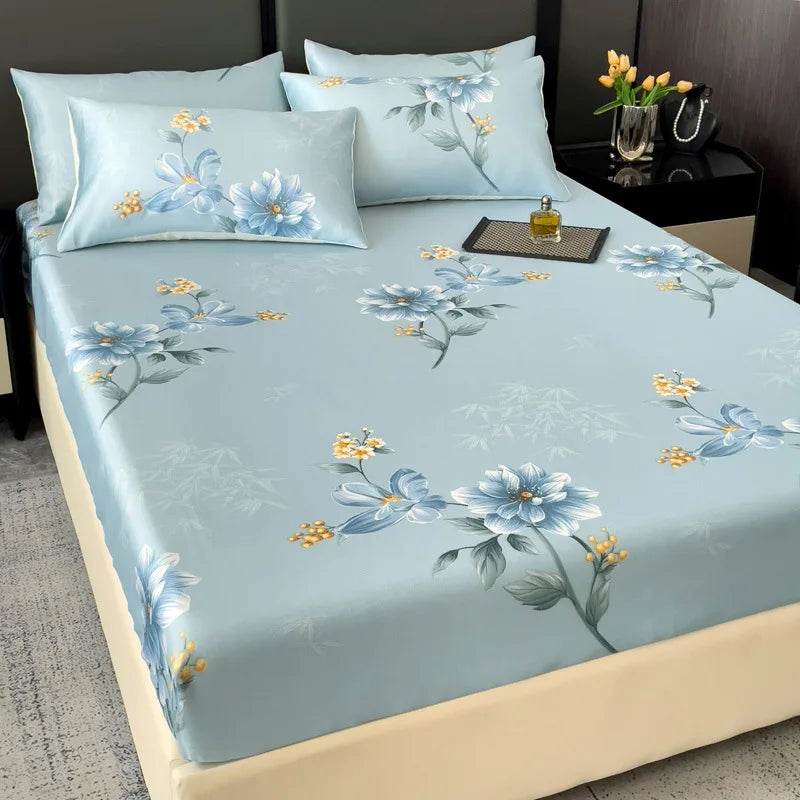 Afralia™ Printed Silky Fitted Sheet: Soft & Anti-Slip Mattress Cover