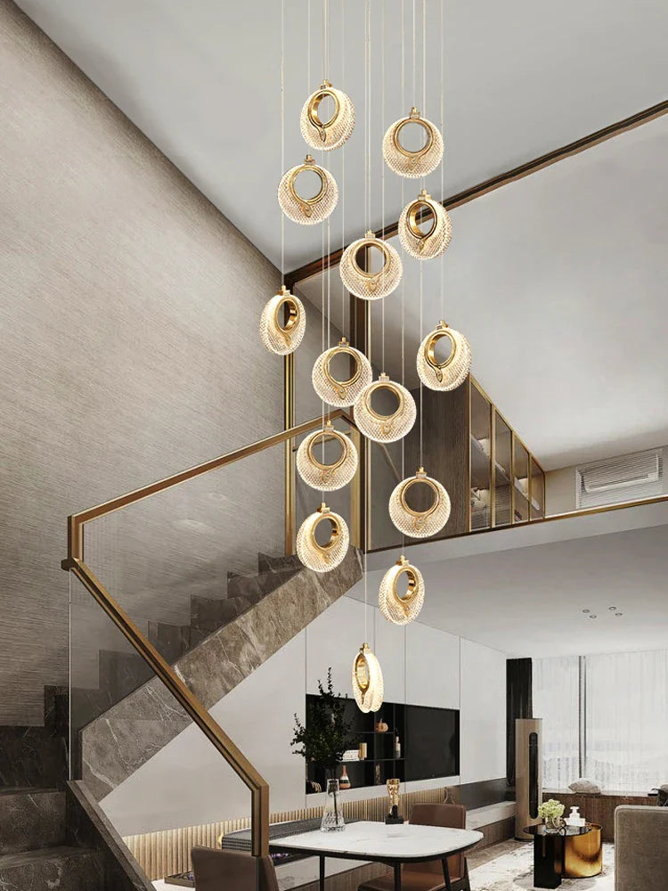 Afralia™ Luxury Golden LED Stair Chandelier - Modern Living Room, Lobby Decor Lighting