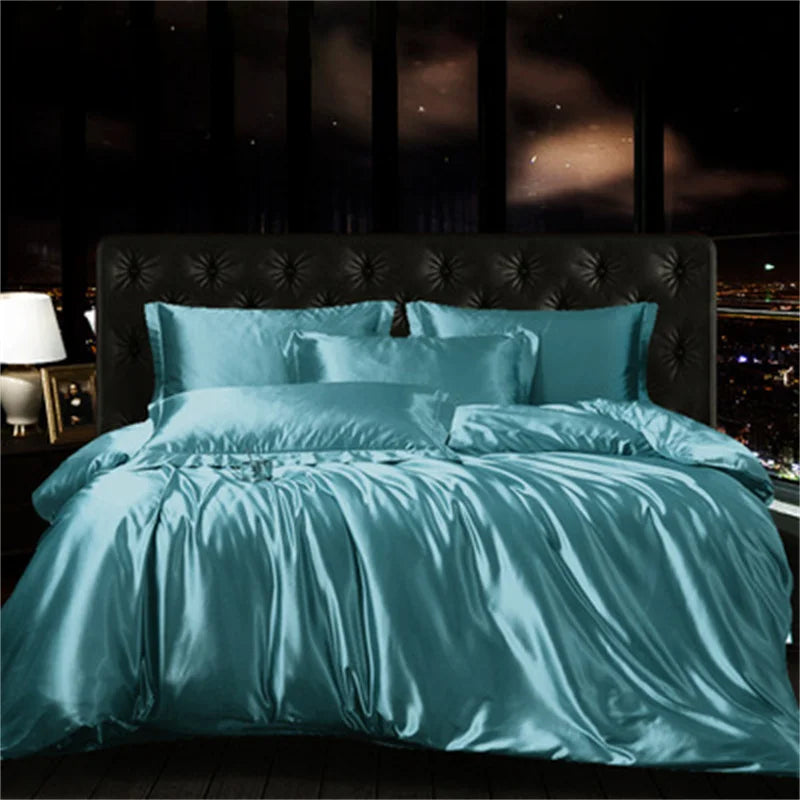Afralia™ Mulberry Silk-blend Satin Duvet Cover Set for King & Queen Beds