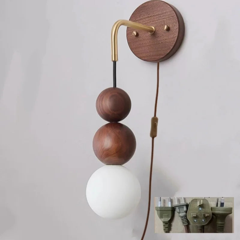 Afralia™ Adjustable LED Wall Light White Glass Walnut Wood Bar Living Room Mirror Lamp