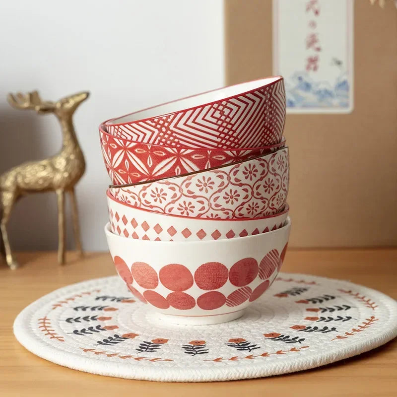 Afralia™ Ceramic Soup Bowl Set - Retro Design Small Rice Bowls for Home Dining