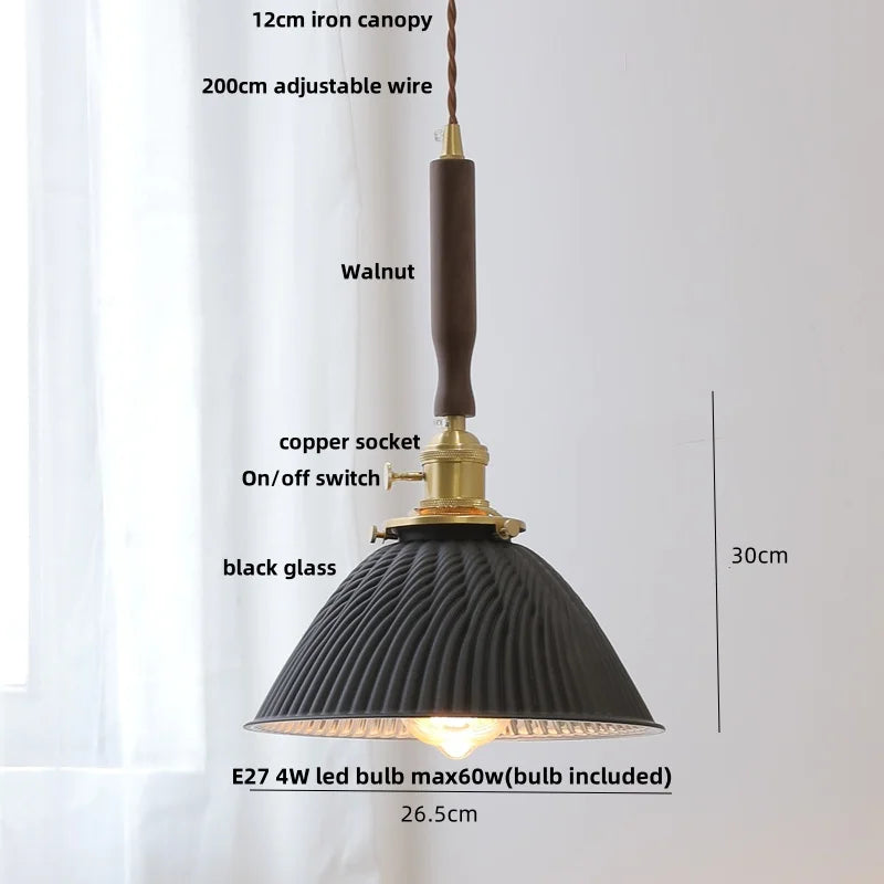 Afralia™ Walnut LED Pendant Light | Nordic Modern Glass Hang Lamp with Brass Knob Switch