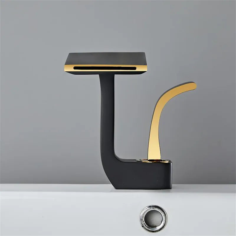 Afralia™ Gold & Black Brass Bathroom Basin Faucet Cold Hot Water Mixer Sink Tap