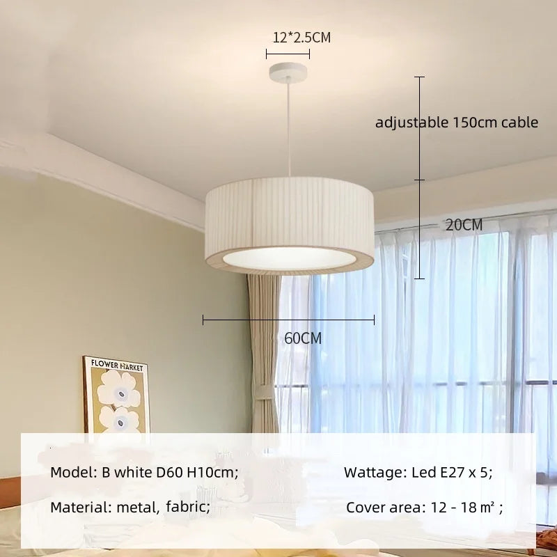 Afralia™ Nordic Fabric LED Chandelier Minimalism Pendant Light for Bedroom Dining Room