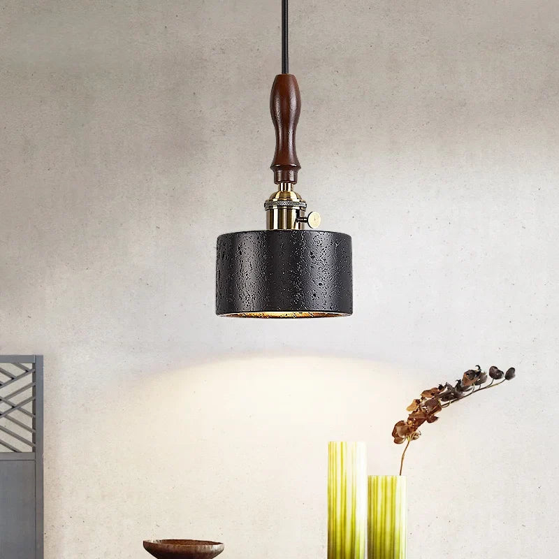 Afralia™ LED Pendant Lights Black Travertine Table Hanging Lamp for Bedroom Living Dining Room