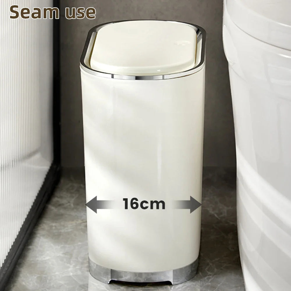 Afralia™ Light Luxury Bathroom Trash Can with Lid for Kitchen, Living Room - Waterproof Narrow Waste Bin