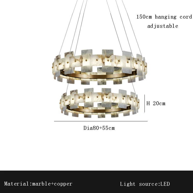 Afralia™ Luxury Marble LED Chandelier: Modern Round Ring Suspension Lamp for Bedroom