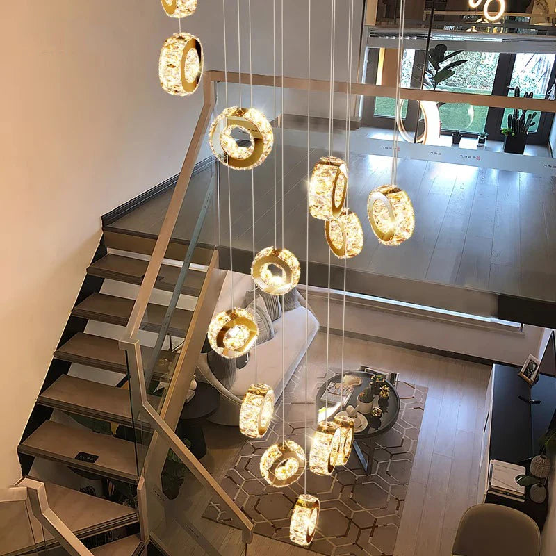 Afralia™ Crystal Chandelier Stair Pendant Lamp Living Room Pendant Lights Interior Lighting