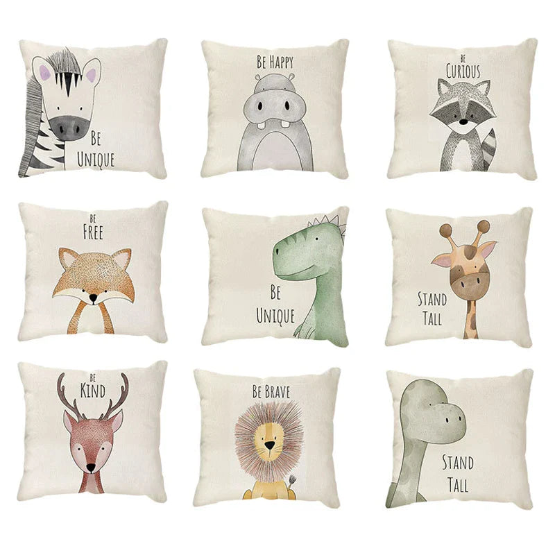 Afralia™ Cartoon Animal Linen Pillowcase | Home Decor Throw Pillow Covers for Sofa