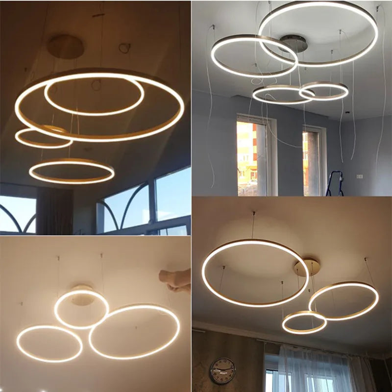 Afralia™ Round Ring LED Pendant Lamp Dimmable: Modern Black Gold Brown Luminaire