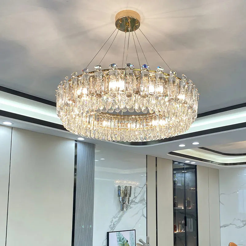 Afralia™ Gold Round/Oval Crystal Chandelier for Living & Dining Room