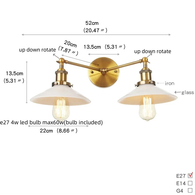 Afralia™ Glass 2-Light Wall Sconce with Pull Chain Switch for Bedroom and Bathroom