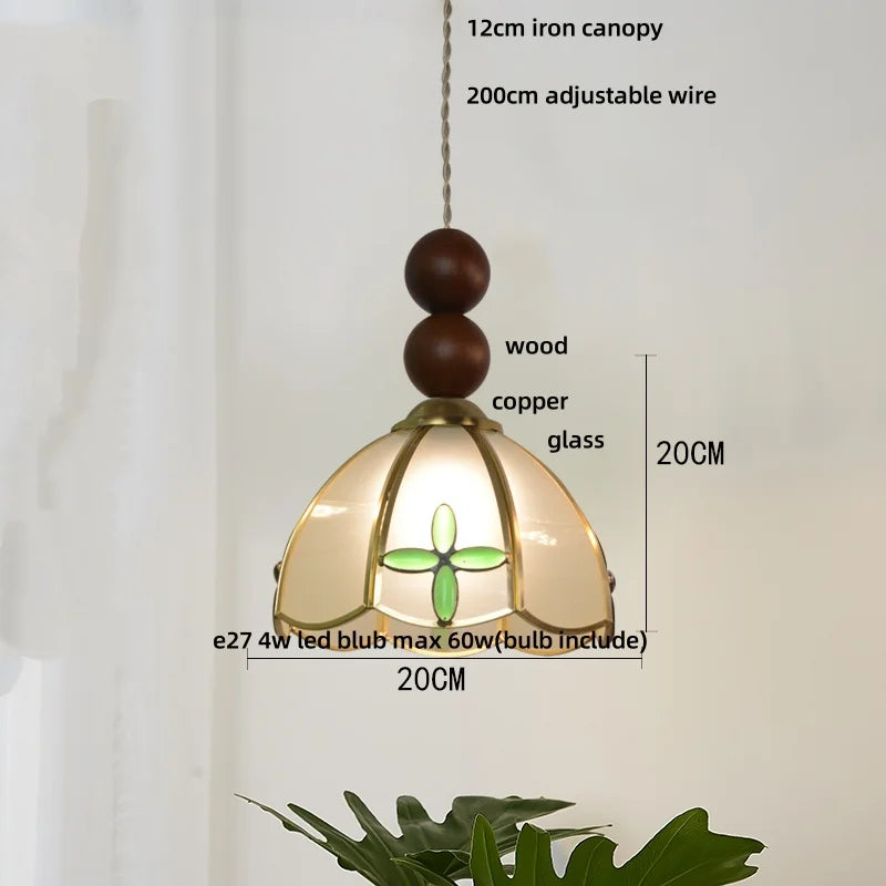 Afralia™ Tiffany Wood Globe LED Pendant Lamp for Kitchen Cafe Reading, Gold Copper Blue Glass