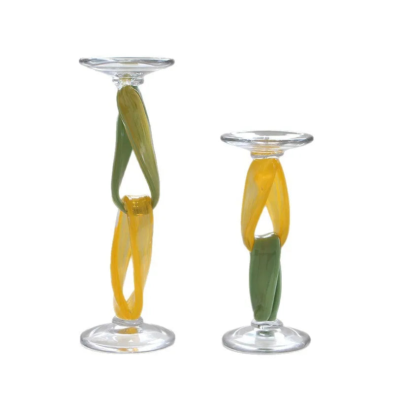 Afralia™ Glass Candlestick Holder Twisted Ornaments Home Decor Candle Holder