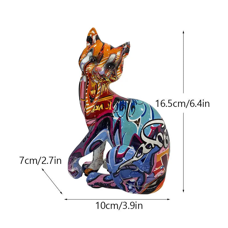 Afralia™ Resin Cat Figurine Multicolor Statue Modern Home Office Desktop Decoration