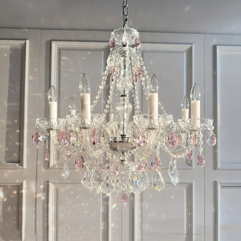 Afralia™ Pink Glass Chandelier: Luxury LED Pendant Lights for Living Room and Bedroom