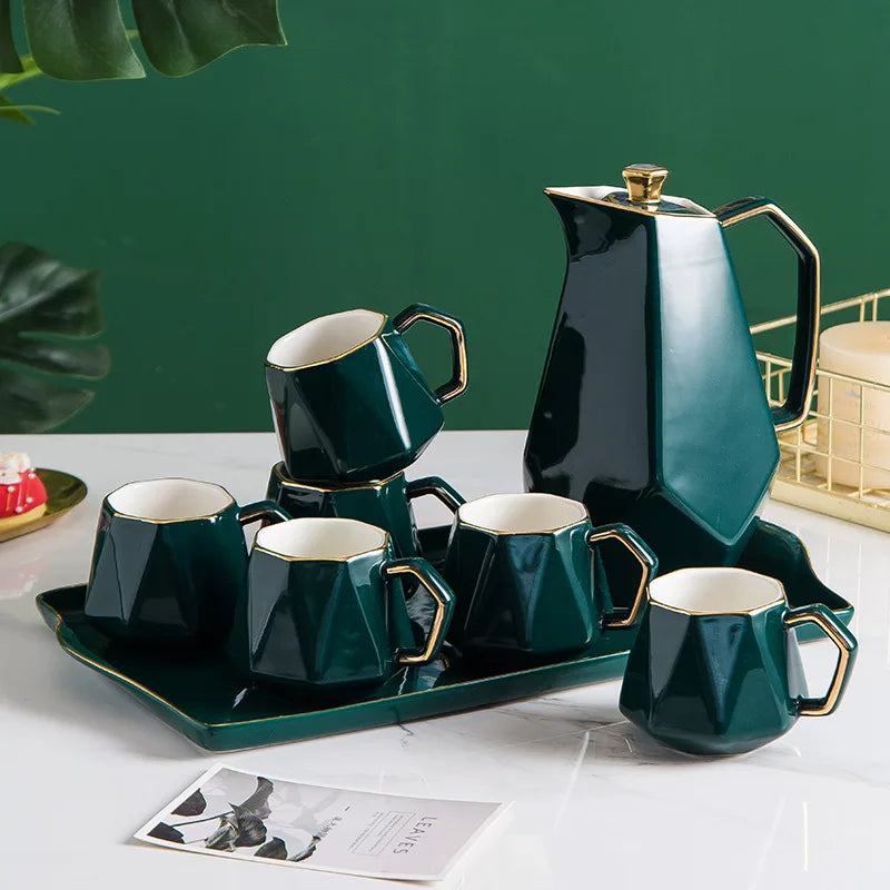 Afralia™ Phnom Penh Ceramic Tea Set Multicolor Pot Cup Tray Home Decor