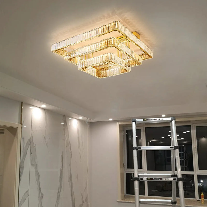 Afralia™ Crystal Chandelier LED Ceiling Light for Bedroom, Dimmable Luxury Foyer Lighting