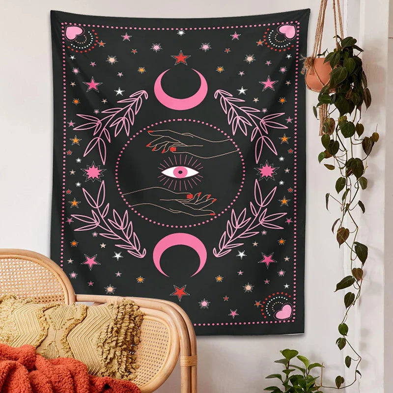 Afralia™ Moon Eye Botanical Hippie Tapestry Wall Hanging BoHo Home Decor Trippy Print Tapestry