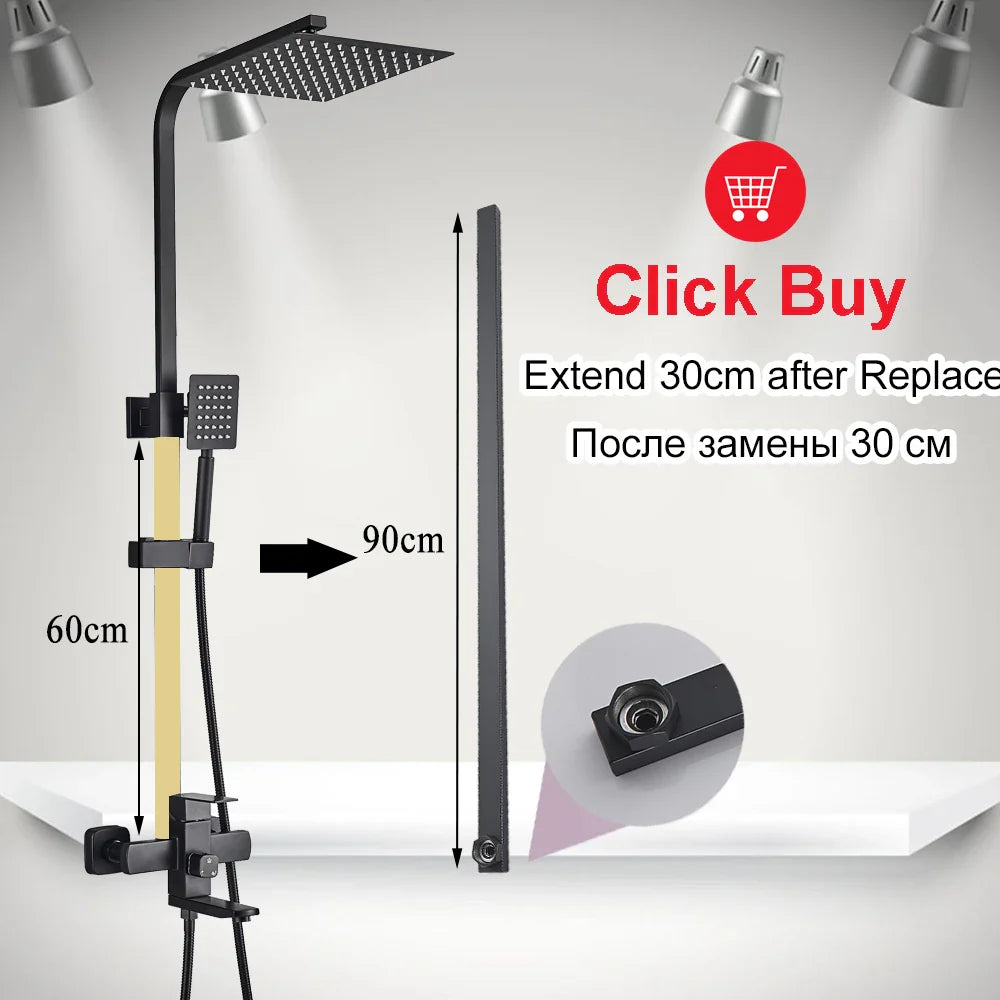 Afralia™ Square Shower Faucet Extension Tube 30CM - Enhances Shower Height